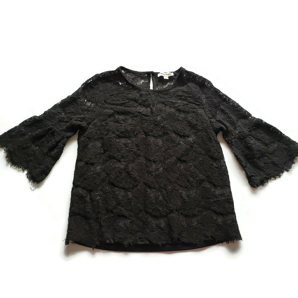 Monteau Black Lace Bell Sleeve Shirt Top medium
